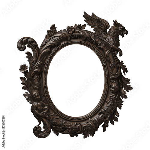 Ornate vintage mirror frame with griffin sculpture