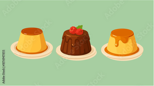 Puddings, Dessert item icon logo flat vector design