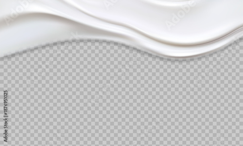 Liquid creamy white yogurt background with smooth flowing texture and dripping dessert illustration.