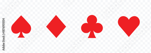 suite deck playing card on transparent background. Four playing card suits icons set. Suit deck of playing cards on  Vector icon . Cards symbols. Diamonds, hearts, clubs, spades symbol or sign set eps