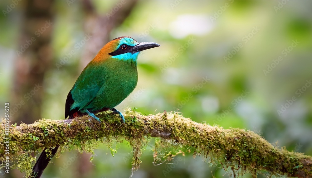 Obraz premium Perched Turquoise Browed Motmot In Natural Environment Rainforest Of Costa Rica Bird With Beautiful Vibrant Colors