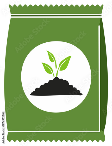 Vibrant green seed packet featuring a young plant sprouting from a mound of rich dark soil