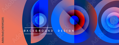 Abstract colorful circles overlap creating dynamic visual effect. Gradient shades blend smoothly, offering modern design element.