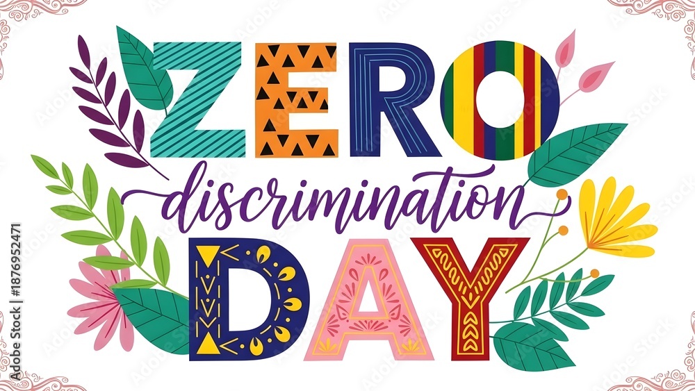 Obraz premium Vibrant Zero Discrimination Day celebration with colorful flowers and leaves