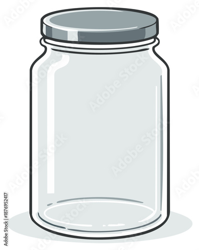Illustration of a clear glass jar with a metal lid suitable for food storage and preservation