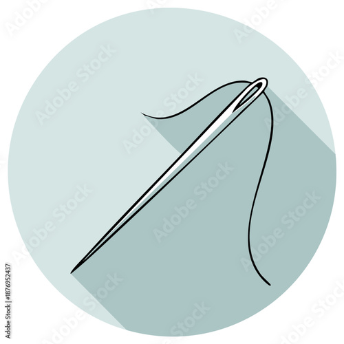 Clean Line Art Needle and Thread Icon with Long Shadow