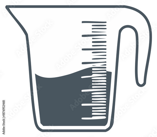 Measuring cup with liquid inside showing level lines illustration
