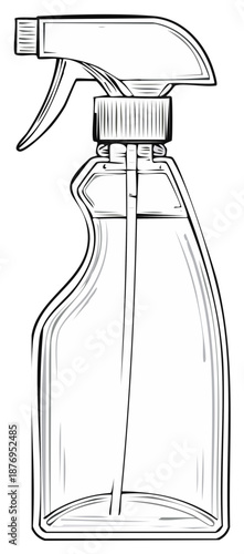 Sketch of a clear plastic trigger spray bottle filled with liquid