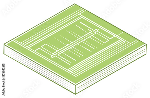 Isometric tennis court diagram in green with white lines for sports plan