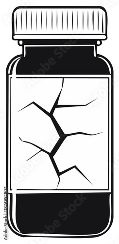 Pill bottle with cracked label icon symbol of poison or side effects