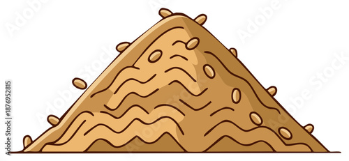 Cartoon Illustration of a Sand or Dirt Pile with Embedded Pebbles and Wavy Texture Lines