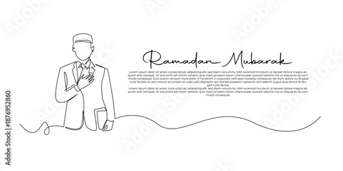 Ramadan background 2026. Line art of Muslim business people giving greetings. Suitable for greeting cards, Ramadan, Islamic.