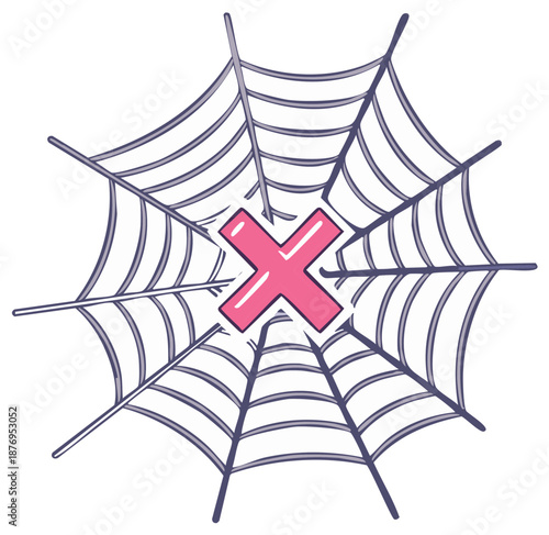 Web with red X symbol. Illustration of a forbidden or blocked concept.
