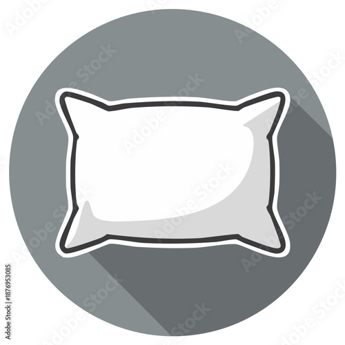 Pillow Icon, Vector Graphic, Flat Design, Grey Circle, Shadow, Comfort, Sleep