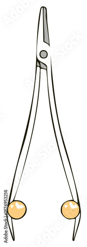 A single stylized illustration of fine tipped tweezers with yellow circular grips