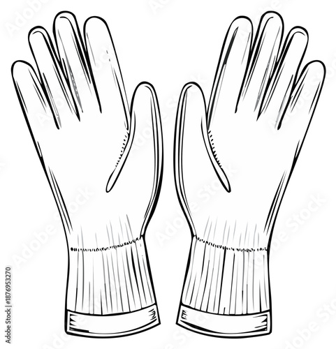 Stylized Line Art Illustration of a Pair of Protective Gloves with Ribbed Cuffs