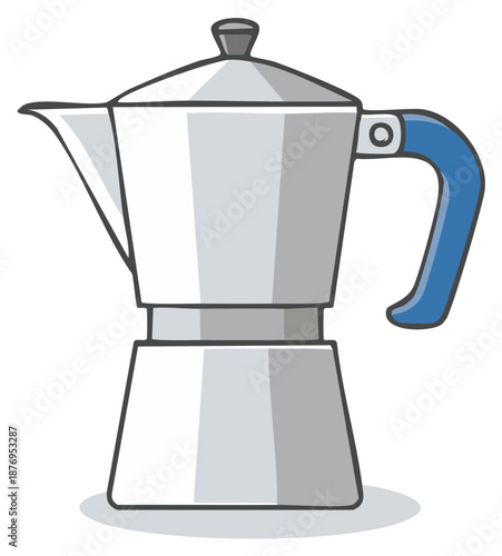 Traditional Moka pot coffee brewer with stylish blue handle for delicious morning espresso