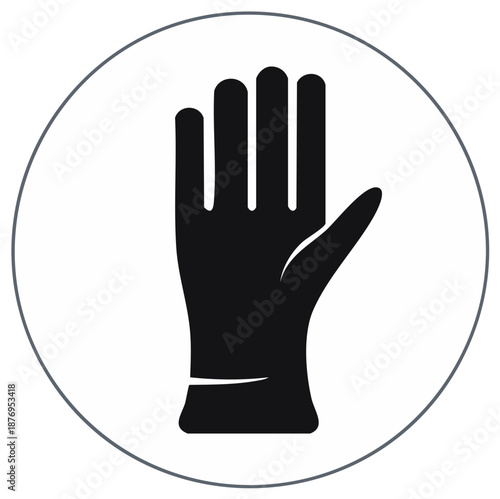 Black glove graphic design within a gray circle, illustration