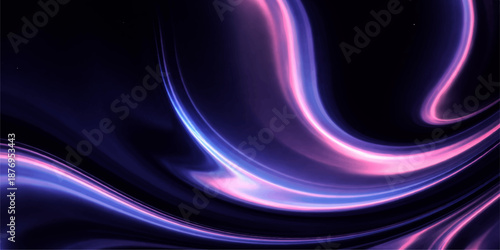 Abstract blue and purple futuristic wallpaper featuring flowing glowing lines and digital fractal waves on a dark black backdrop creates an artistic motion design filled with light and energy