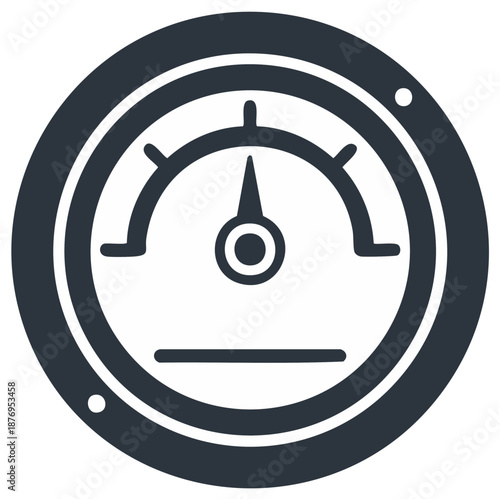 Dark blue circular gauge with needle pointing at a data indication