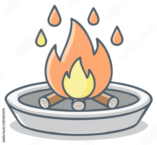 Simple cute bonfire illustration with flames and wood in a fire pit