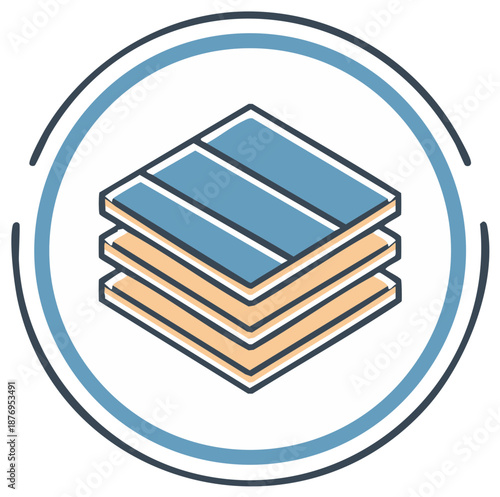 Stacked Sheets Inside Circle Framed with Layers Graphic Icon