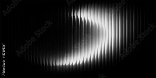 Futuristic digital art featuring an abstract black and white vector backdrop with a dark blue light wave pattern and motion line texture for a sleek space design illustration