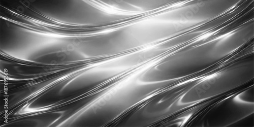 Abstract metal silver background with alpha featuring a smooth blue silk wave pattern and flowing liquid satin texture in a soft grey motion design