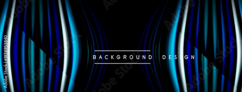 Abstract blue lines create dynamic tunnel effect. Dark background emphasizes glowing, futuristic design elements. Minimalist text present.