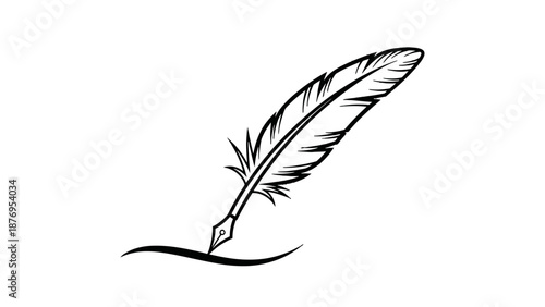 Vintage Quill Pen Illustration on White Background.