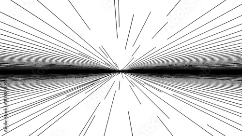 Black and white abstract background with radial lines and gradient effect.