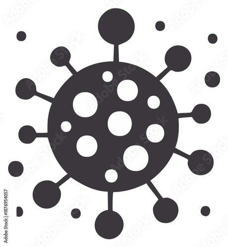 Stylized virus particle icon with spikes and circular elements representing infection and contagion