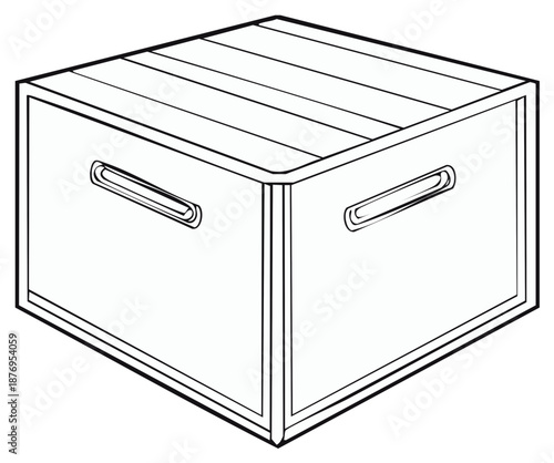 Simple line art illustration of a storage cube with lid and handles