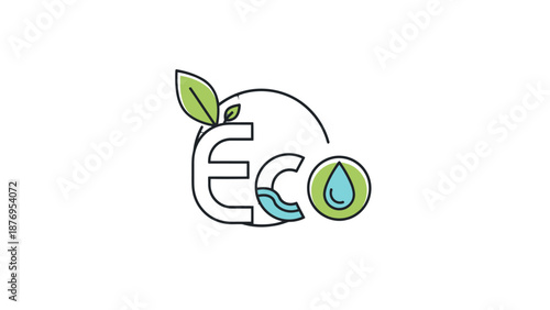 Eco friendly logo design with green leaf and water drop.
