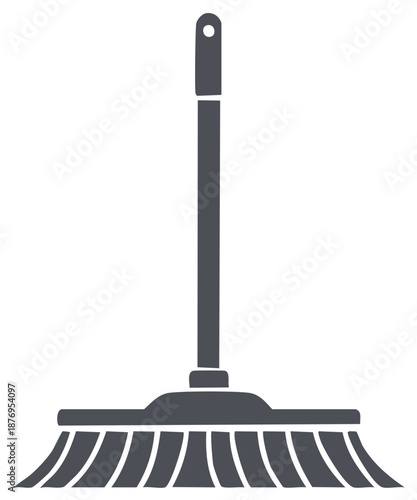Illustration of a Dark Gray Broom with a Handle and Bristles for Sweeping Floors