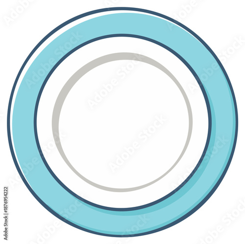 Simple illustration of a clean round dish with a bright blue rim and subtle gray inner circle design