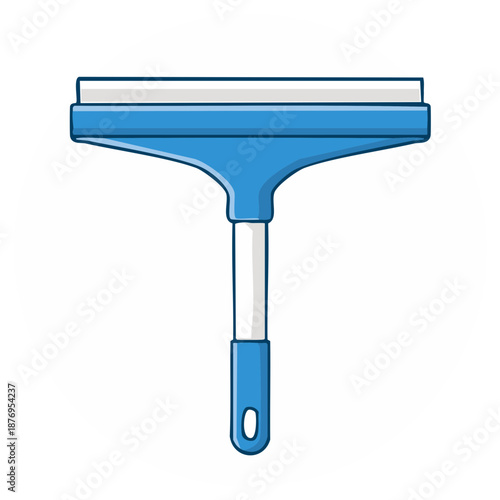 Blue squeegee tool for cleaning windows and surfaces with a rubber blade and handle