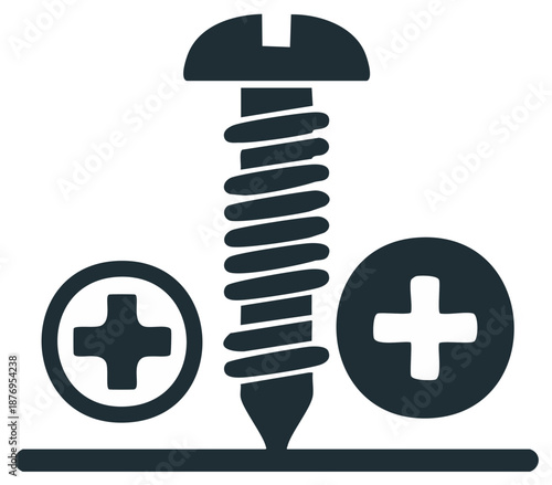 Screw fastening icon with plus buttons for assembly and construction