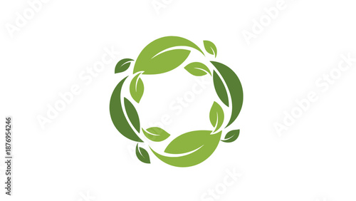 Green leaves forming a circular eco-friendly symbol.