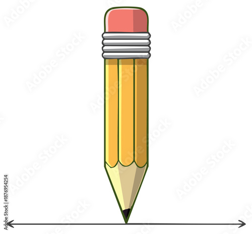Graphic illustration of a classic yellow pencil with a pink eraser drawing an infinite straight line.