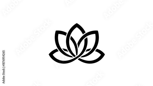 Simple black lotus flower icon on white background.