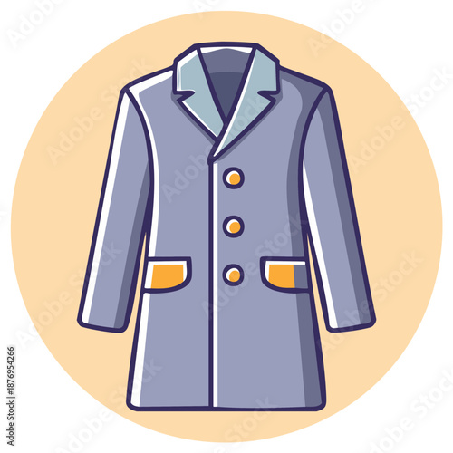 Classic blue overcoat icon in a flat cartoon vector style illustration