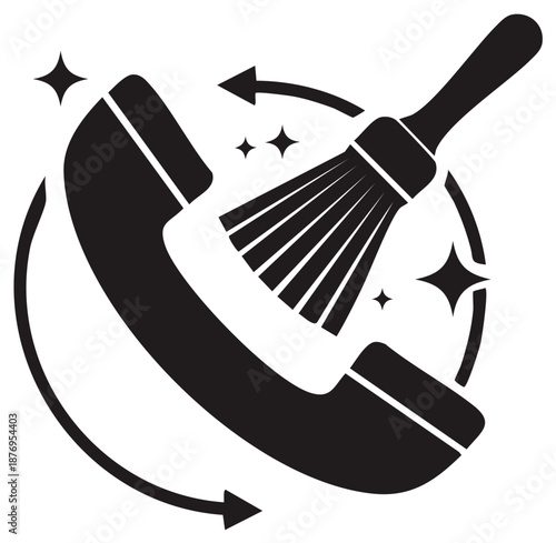 Phone Cleaning Service Icon with Brush and Arrows Rotating Motion