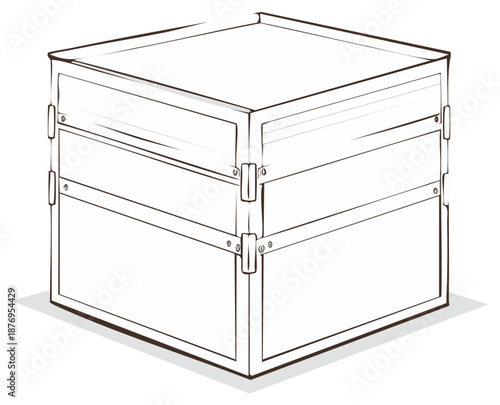 Vintage wooden shipping crate sketch hand drawn line art illustration of a cargo box