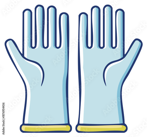 Simple vector illustration of protective blue rubber or latex gloves for cleaning or medical use