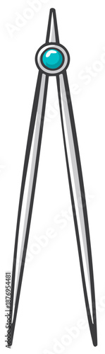 Silver Metal Drawing Compass with Teal Jewel for Geometry and Cartography