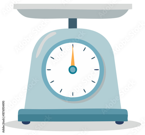 Simple illustration of a vintage analog kitchen scale in light blue for weighing ingredients or measuring food