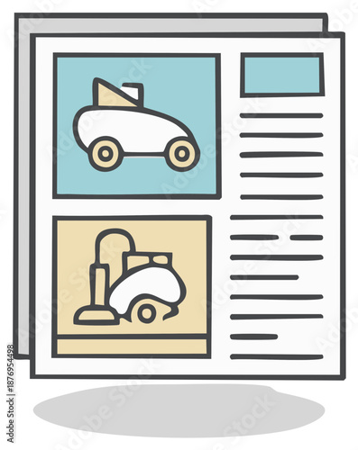Newspaper Article Showcasing Futuristic Car and Vacuum Cleaner Illustrations
