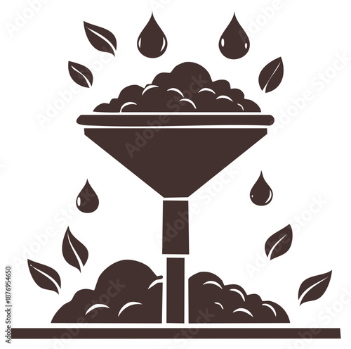 Filtering Process Illustration with Particles Leaves and Water Drops