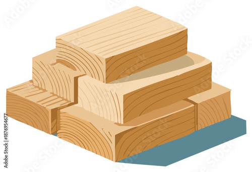 Stack of Rectangular Lumber for Carpentry, Illustrative Logs Pile for Joinery Project